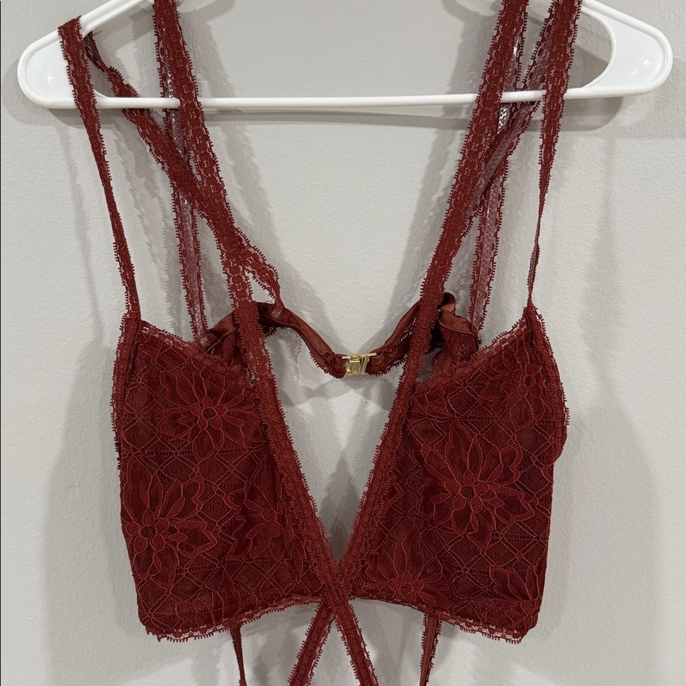 NWT Meshki Seraphine Cherry Chocolate Lace Maxi strappy sexy Dress - Picture 4 of 7